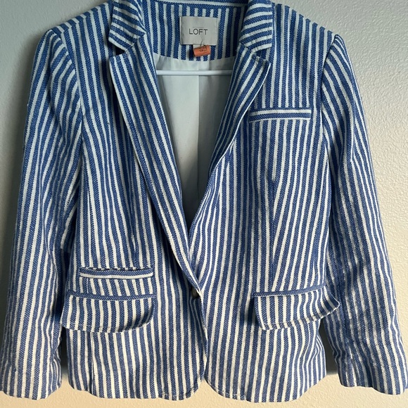 LOFT Women's Preppy Linen Blend Striped Blazer size 4 - Picture 2 of 6
